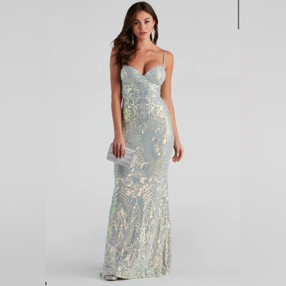 Sequin Sage Silver Formal Dress